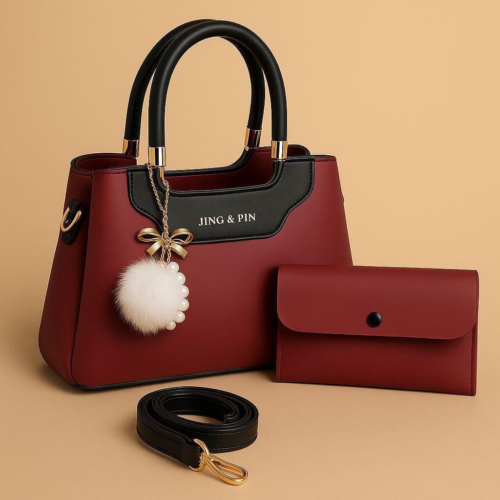 Aesthetic 'JING & PIN' Ladies Handbag Collection with Clutch and Shoulder Strap Option.