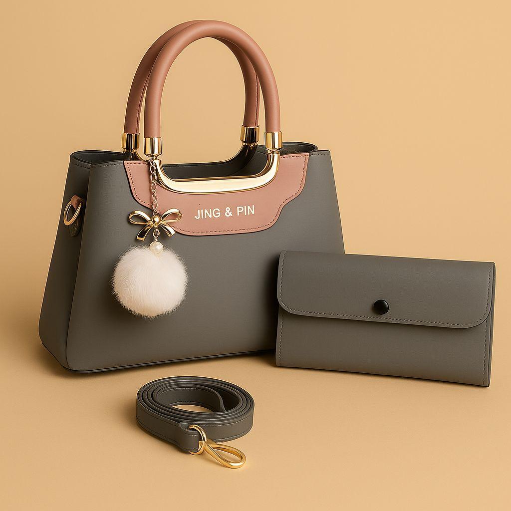 Aesthetic 'JING & PIN' Ladies Handbag Collection with Clutch and Shoulder Strap Option.