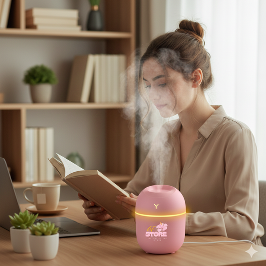 Serene Focus™ USB Cold Mist Humidifier & Glow Diffuser – Silent Aromatherapy for Study & Sleep