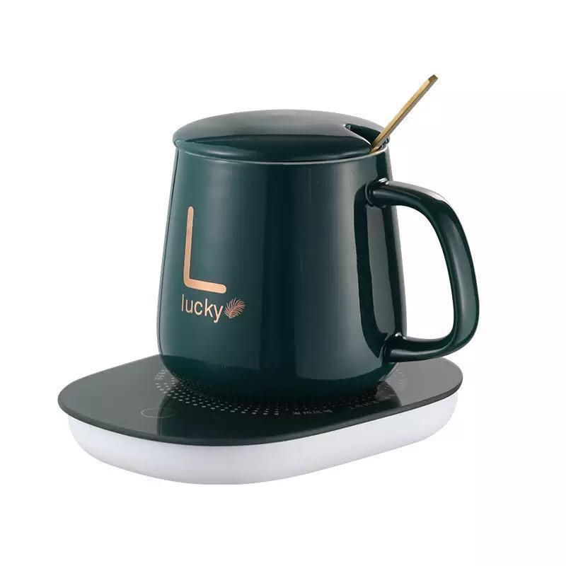 Coffee/Tea Mug with Heating Pad Warmer, USB Electric Coffee/Tea Cup Warmer for Desk, with Automatic On/Off to Keep Temperature Stable For Office Home
