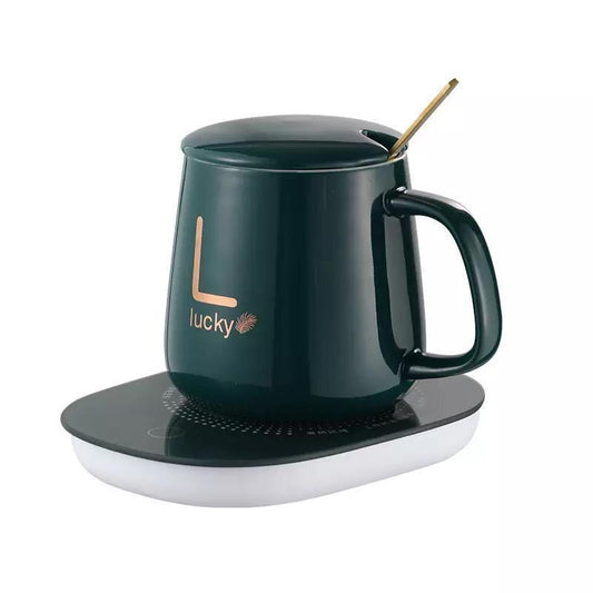 Coffee/Tea Mug with Heating Pad Warmer, USB Electric Coffee/Tea Cup Warmer for Desk, with Automatic On/Off to Keep Temperature Stable For Office Home
