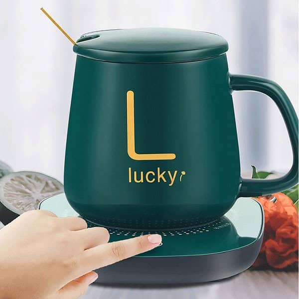 Coffee/Tea Mug with Heating Pad Warmer, USB Electric Coffee/Tea Cup Warmer for Desk, with Automatic On/Off to Keep Temperature Stable For Office Home